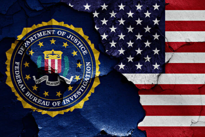 FBI seal overlaid on the American flag background.