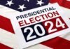 Presidential Election 2024 sign on American flag