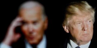 Blurred Joe Biden and clear Donald Trump side by side.