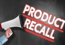 Megaphone and Product Recall text on chalkboard.