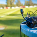 Headset and microphone on a table at field