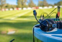 Headset and microphone on a table at field