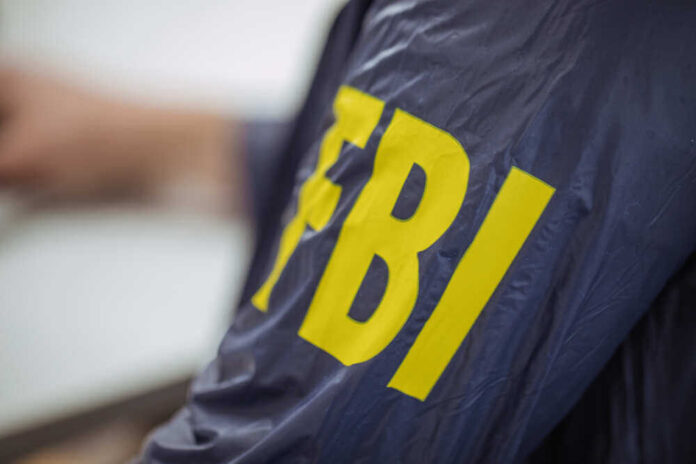 Person wearing FBI jacket, letters in yellow.