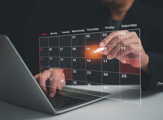 Virtual calendar on laptop