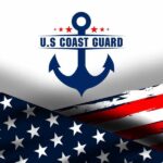 US Coast Guard emblem with American flag background