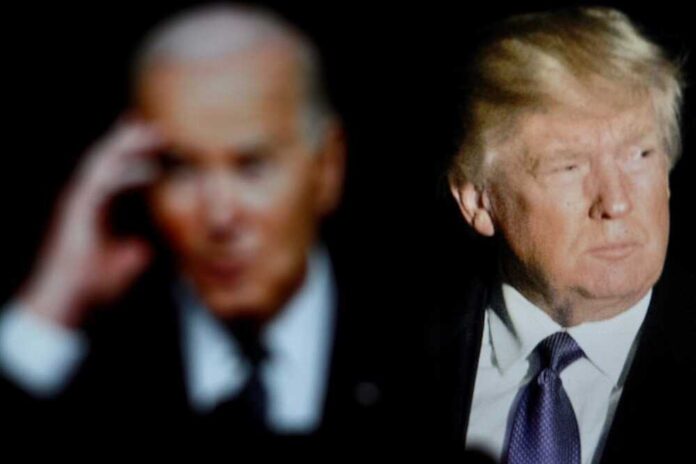shutterstock_2447459933.jpg featured image Blurred Joe Biden and clear Donald Trump side by side.