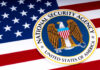 National Security Agency logo on American flag background.