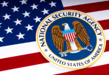National Security Agency logo on American flag background.