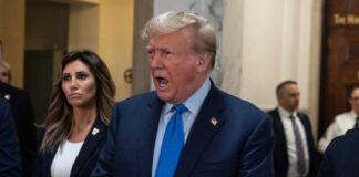 Donald Trump in a suit speaking to a crowd.