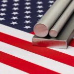 Steel bars on American flag background