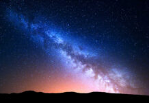Starry night sky with Milky Way galaxy visible