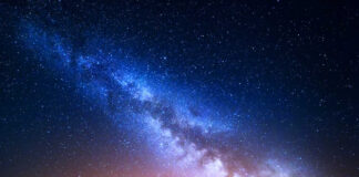 Starry night sky with Milky Way galaxy visible