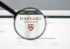 Magnifying glass focusing on Harvard University logo online