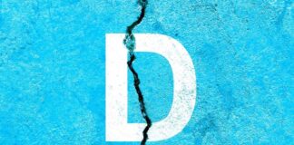 Cracked blue surface with letter D.