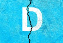 Cracked blue surface with letter D.