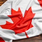 Canadian flag with red maple leaf displayed