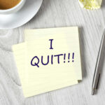 GOP U.S. Senator Pulls the Plug Note with I QUIT near coffee, pen, paper ball.