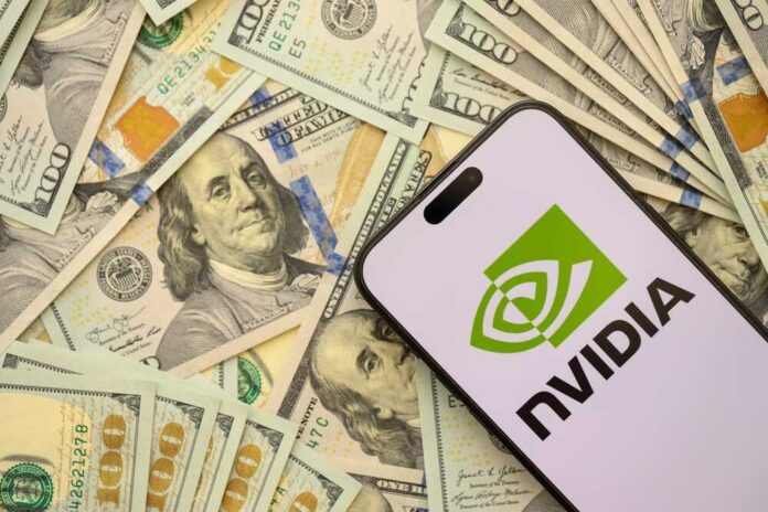 shutterstock_2615109555.jpg featured image Hundred dollar bills and smartphone showing Nvidia logo