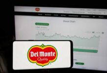 Del Monte logo on smartphone stock chart background