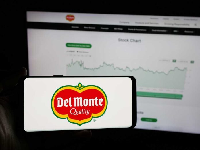 Del Monte logo on smartphone stock chart background