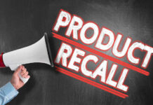 Megaphone and Product Recall text on chalkboard