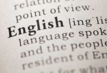 Close-up of a dictionary entry for the word English