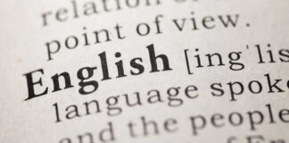 Close-up of a dictionary entry for the word English