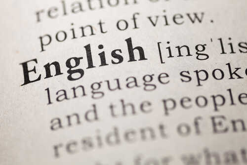 Close-up of a dictionary entry for the word English