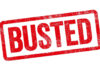 Red Busted stamp on white background