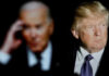 Blurred Joe Biden and clear Donald Trump side by side