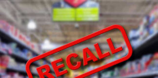 Blurred store aisle with RECALL stamp overlay