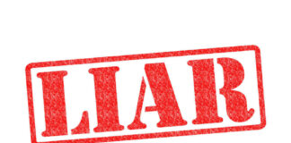 Red stamp with the word liar