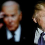 Blurred Joe Biden and clear Donald Trump