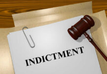 Gavel on a white paper with the word indictment on it