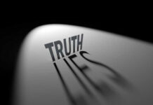 Truth casting shadow spelling Lies on curved surface