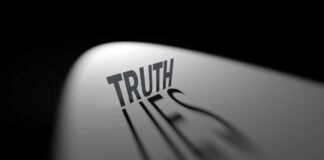 Truth casting shadow spelling Lies on curved surface