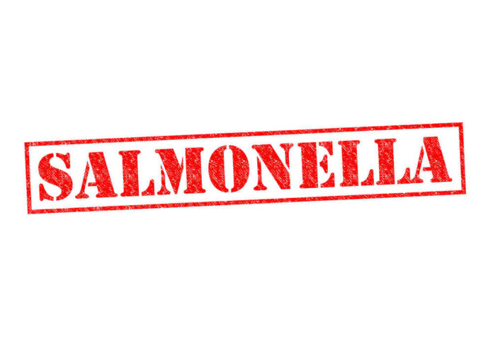 Red stamp with the word SALMONELLA indicating a health warning
