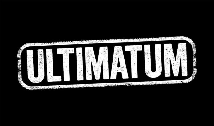 shutterstock_2241838887.jpg The word ULTIMATUM in bold white letters on a black background
