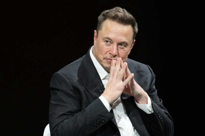 Elon Musk in suit thinking
