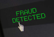 Fraud detected text with a pixelated cursor icon.