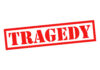 Red tragedy stamp on white background