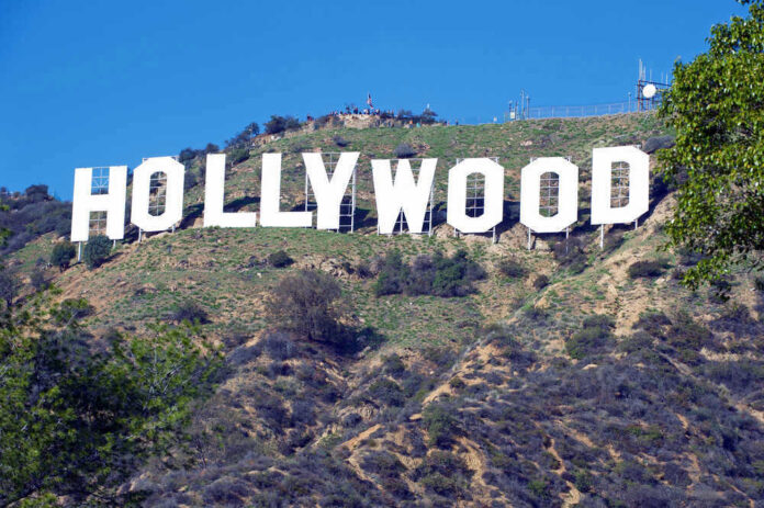 Hollywood sign on a hillside in Los Angeles.