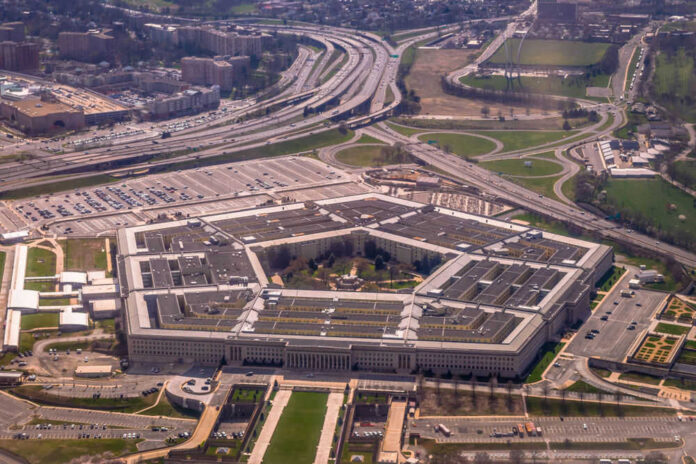 Aerial view of the Pentagon surrounded by roads