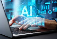 AI Chatbot Blamed In Grisly Murder-Suicide Person typing on laptop with AI hologram