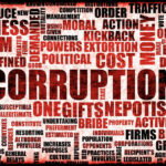 Corruption-related word cloud, highlighting corruption, political, bribery.