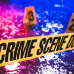 Four Ambushed in Shocking Meetup Shooting Crime scene tape with blurred evidence markers.