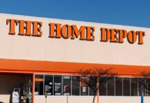 Exterior view of The Home Depot store with bright orange signage