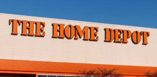 Exterior view of The Home Depot store with bright orange signage