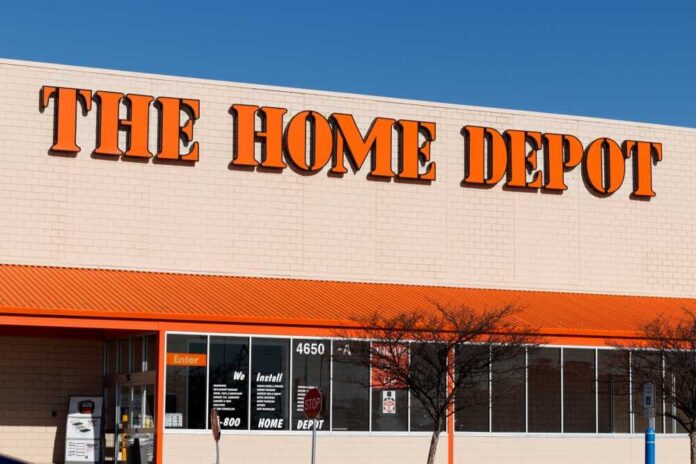 Exterior view of The Home Depot store with bright orange signage