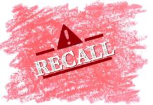 Recall alert with an exclamation mark on a red background